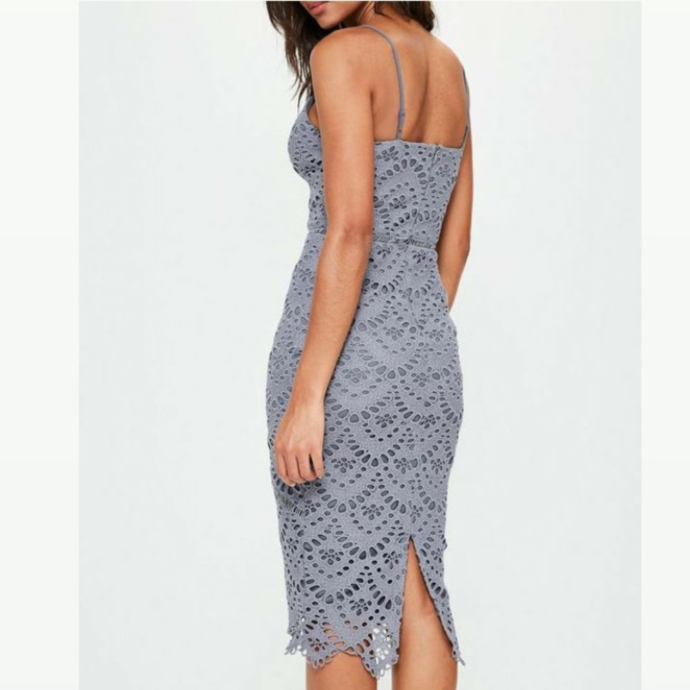 Half Sleeves V-Neck Lace Top Chiffon Dress Periwinkle